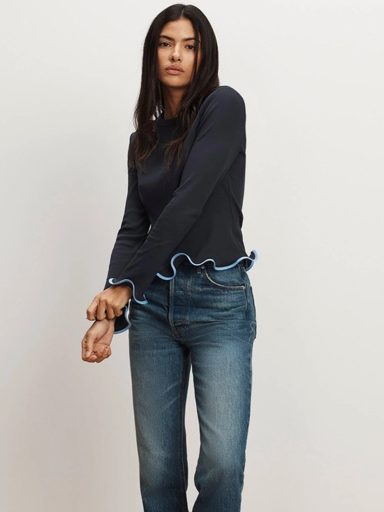 Veronica Beard Denim - Veronica Beard Elianne Ruffle-Trim T-Shirt